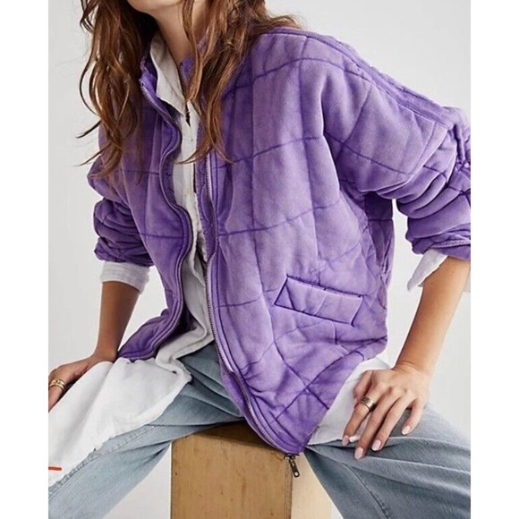 S 🔖 Free People Dolman Quilted Knit Jacket Purple Moonberry